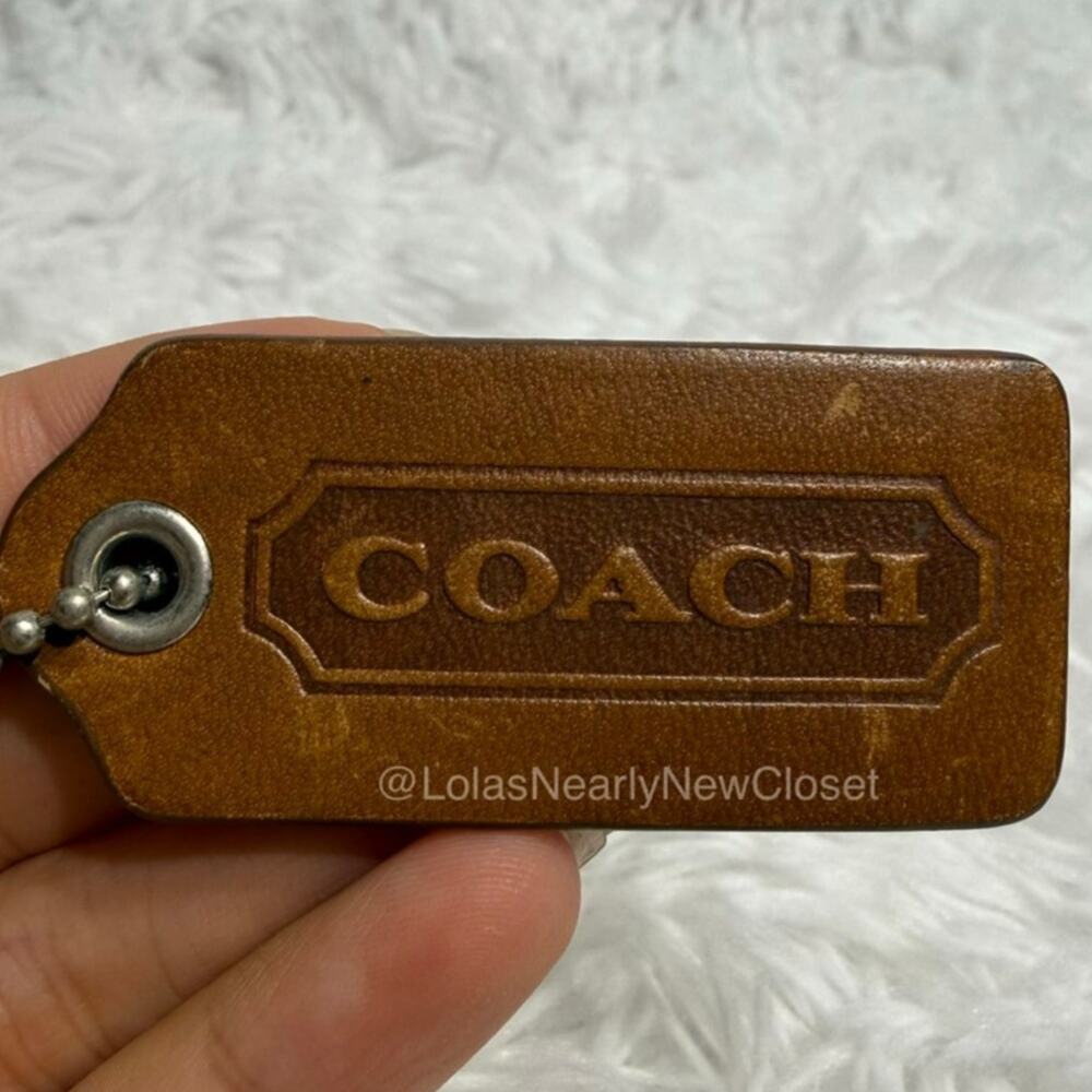 2" Vintage COACH Brown Red Fob Bag Charm Hang tag Hangtag